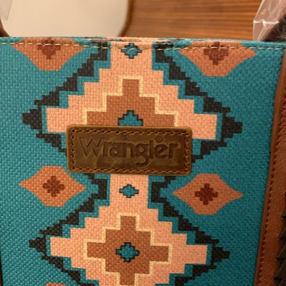 Wrangler Southwestern Pattern Dual Sided Print Canvas Wide Tote - Turquoise - Picture 7 of 14